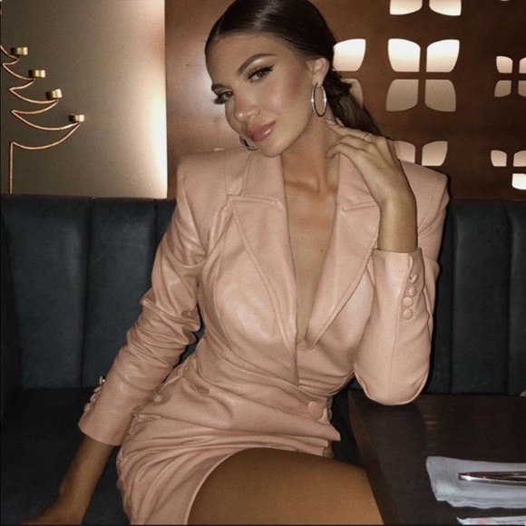 House of CB PEONY BLUSH STRETCH VEGAN LEATHER JACKET BODYSUIT - Picture 9 of 15